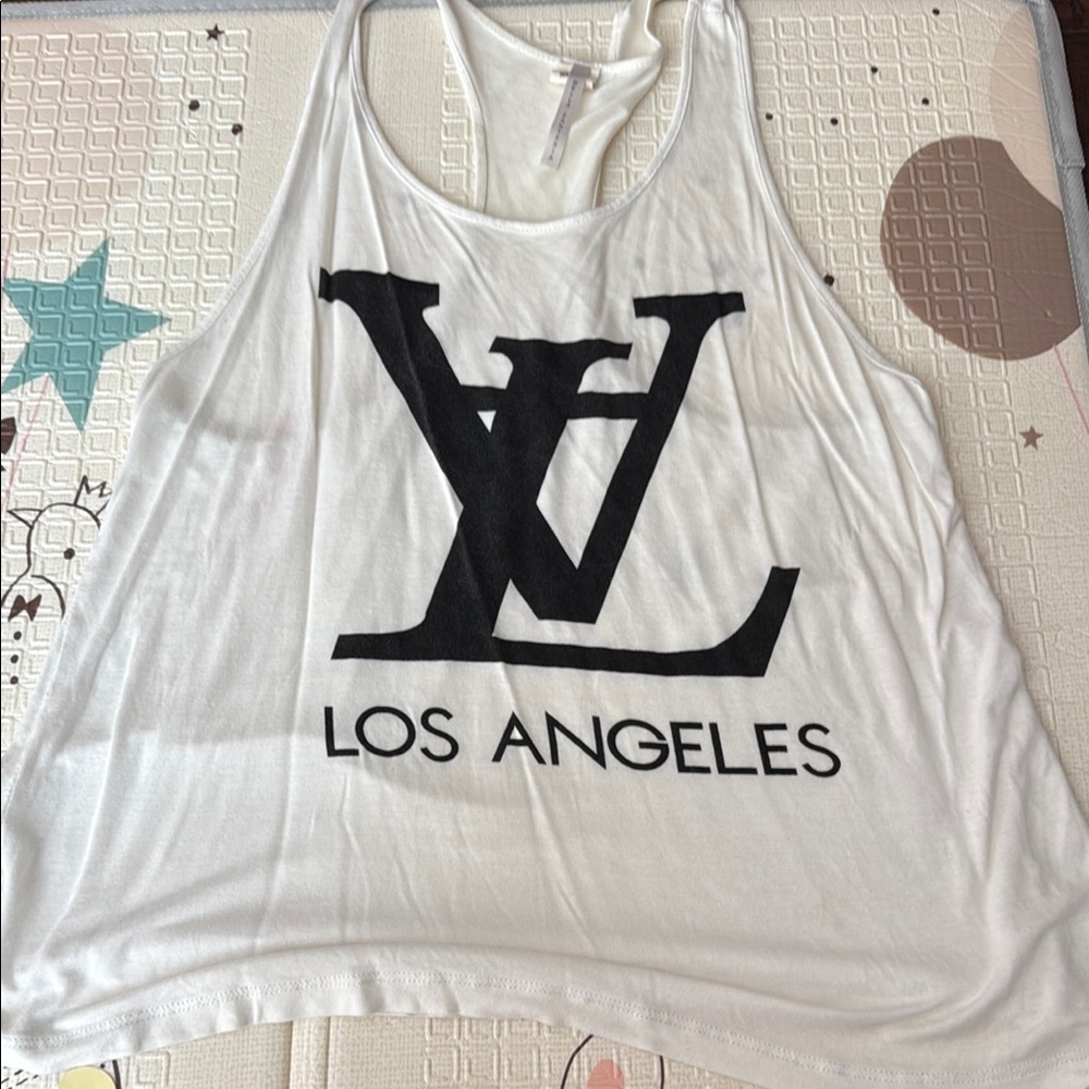 LV LOS ANGELES White TANKTOP MEDIUM with Black Prin